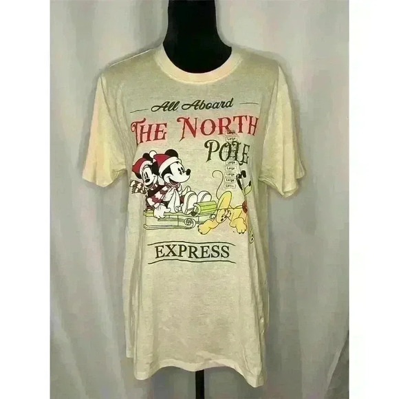 Disney Tops - Disney Holiday T-Shirt Unisex L Mickey & Pluto North Pole Express